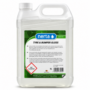 Nerta Tyre & Bumper Gloss restores deep shine to tyres and trim. Long-lasting, weather-resistant silicone dressing for professional vehicle care.